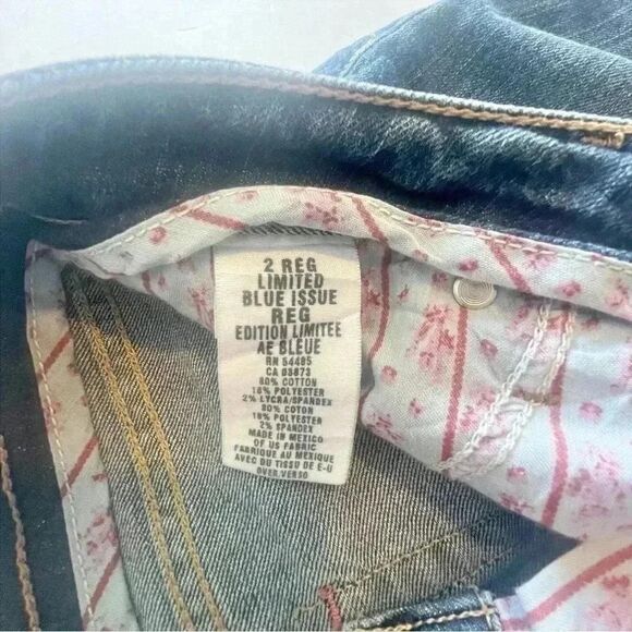 Y2K American Eagle Limited Blue Issue Cropped Jeans Women’s 2 Reg Pink Stitch - Picture 9 of 14